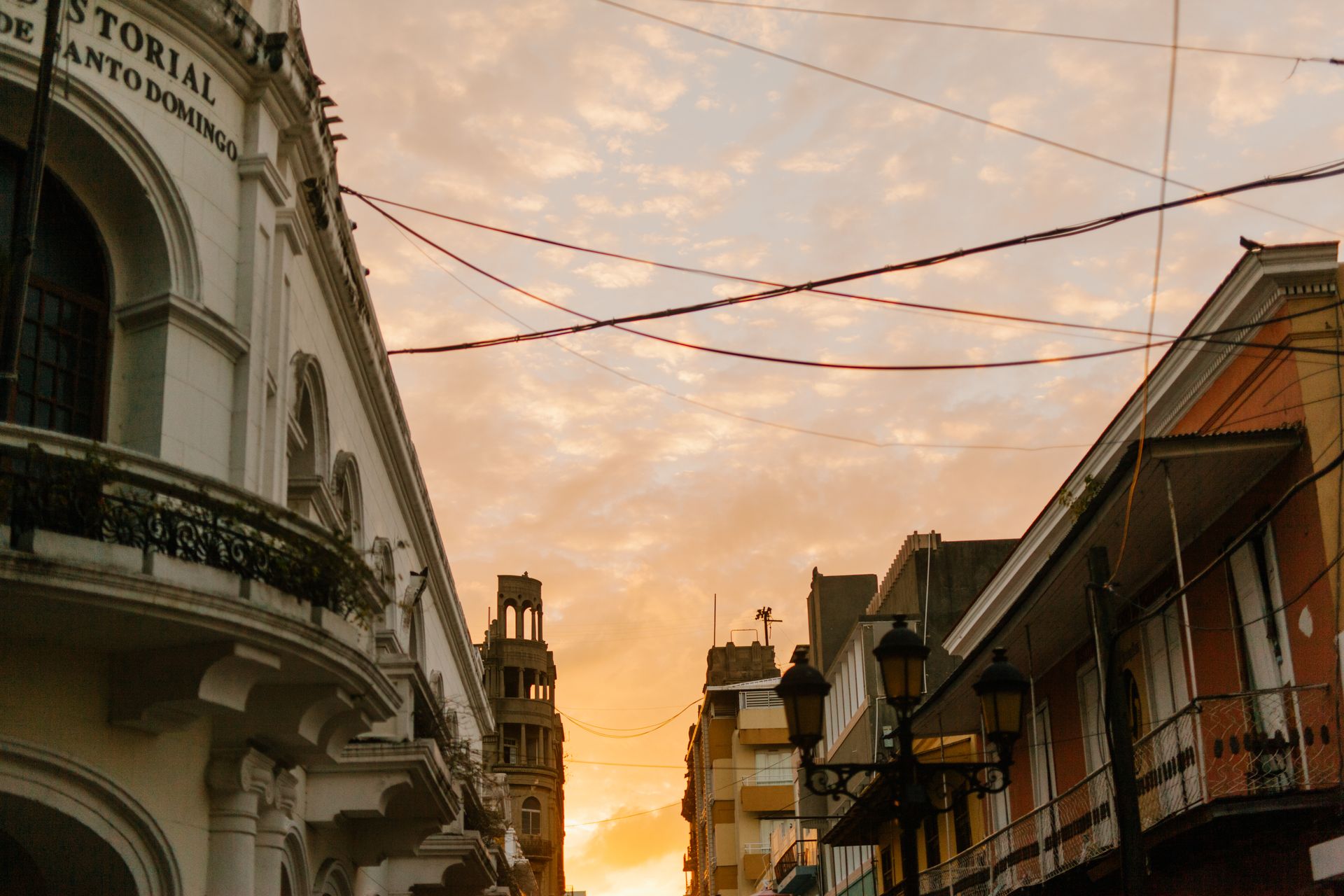 Colonial-era buildings at sunset, Santo Domingo
